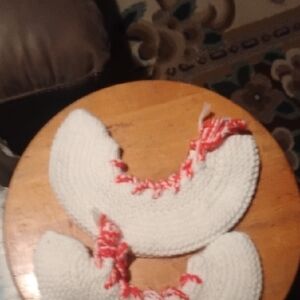 Handmade White and Red Knitted Babby Bibs